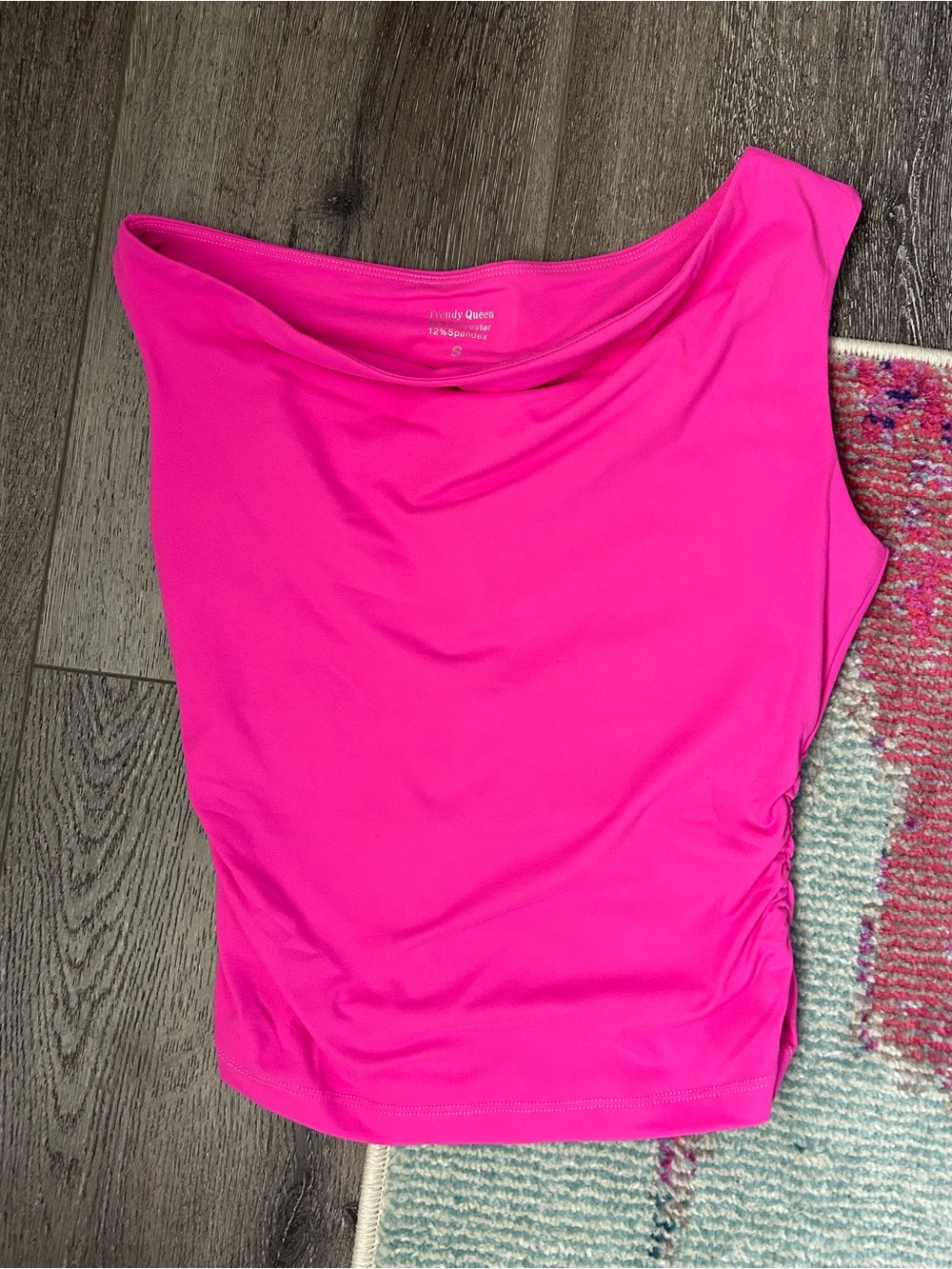 Bright Pink Asymmetrical One Shoulder Ruched Top